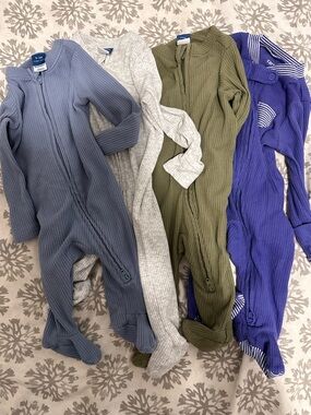Old Navy Ribbed Footed One-Piece Pajamas — Blue, Gray, Olive, Purple